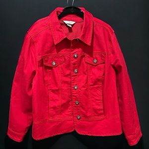 CJ Banks red Jean jacket with sparkly bling buttons!